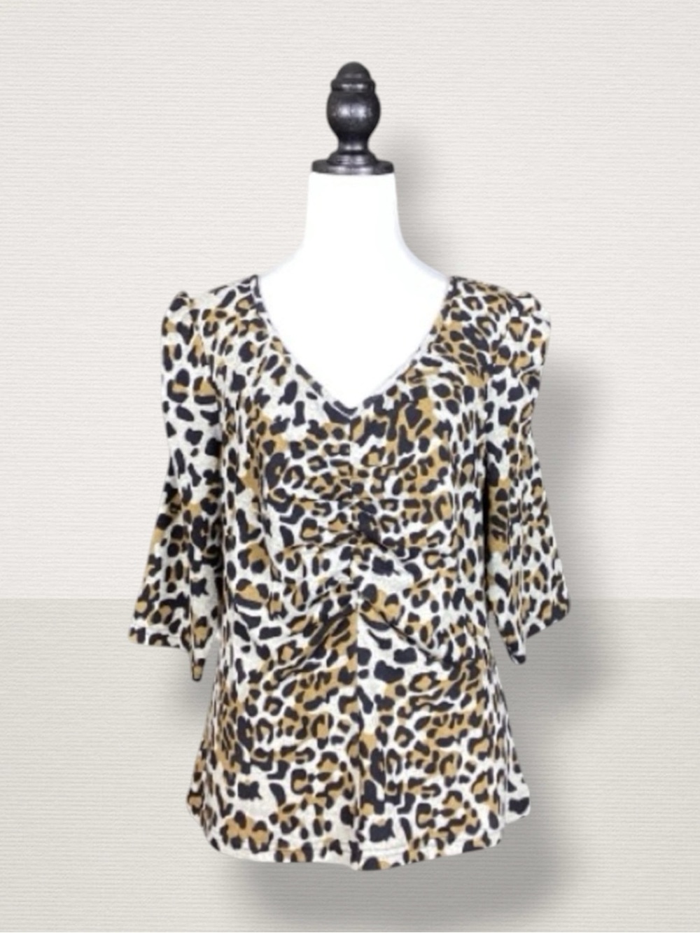 Voodoo Vixen Sweater Top Leopard Print Ruched V-Neck Retro Rockabilly XXL